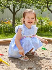 Toddler Girl Easter Outfit Baby Girls Bunny Egg Chick Cross Plaid Princess Dress Cute Spring Summer Kids Clothes - 藍色 - 查看 9