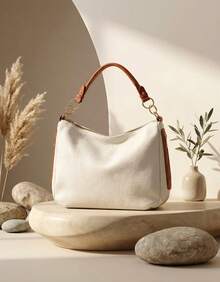 Women's Large Hobo Bag With Modern Finish And Ring Detail - 米色 - 查看 2
