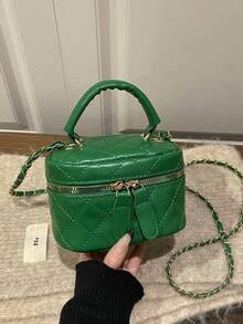 Tas Rantai Mini Ringan, Tas Tangan Berbahan Quilted, Tas Ember, Cocok untuk Gadis Muda, Mahasiswi, dan Pekerja Kantoran - Hijau - View 11
