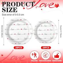 50 Pcs Valentines Day Paper Plates Red Love Heart 9 Inch 7 Inch Dinner Dessert Plates Disposable Tableware For Wedding Anniversary Romantic Valentines Galentine Party Supplies Decorations - RedWhite - View 2