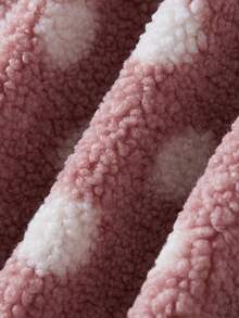 Womens Fall Winter Fleece Jacket Dot Pattern Long Sleeve Lapel Button Down Sherpa Coat - Deep Pink - View 6