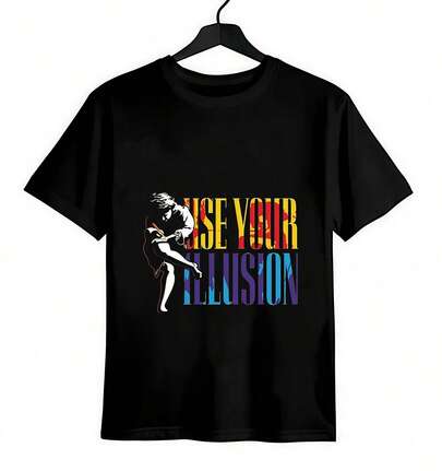 Use Your Illusion T-Shirt Men's Black Pure Cotton Crew Neck Tee 200g | Versatile Smart Casual For Daily Wear, Date & Office Commute, T Shirt For Men, Funny Shirt