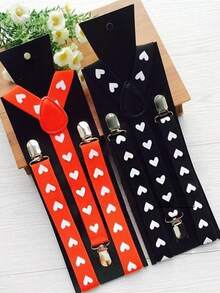 2条/套 时尚爱心印花可调节弹力背带，2.5厘米宽Y型背带，男女皆宜 - 彩色 - 查看 5