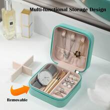 1pc Travel Jewelry Case Bridesmaid Gifts Box,Small Jewelry Box Mini Jewelry Organizer,PU Leather Portable Earring Storage Box For Women Girls Bridesmaid Proposal Gifts - Multicolor - View 2