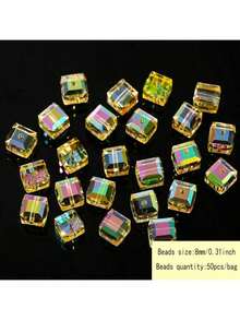 50pcs/Bag AB Cube Glass Beads, Faceted Square Glass Beads Transparent Spacer Beads For Jewelry Making DIY Craft Supplies - Multicolor - View 14