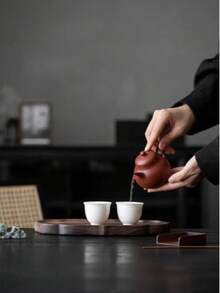 Handmade Walnut Wood Tea Tray/Fruit Plate/Coffee Cup Mat, Suitable For Kitchen, Home, Office, And Outdoor Use - Coffee Brown - View 5