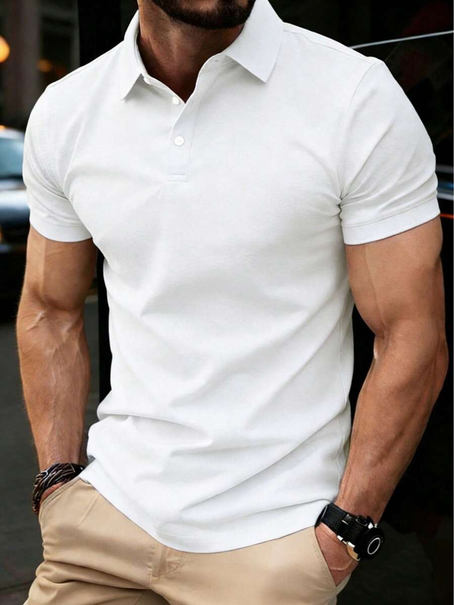 WASSUP OTHER Men's Shirt, Men's Loose Fit Casual Business POLO Shirt, Fashion Knit Sweater, Casual T-Shirt With Turndown Collar, Short Sleeve Top - White - View 1