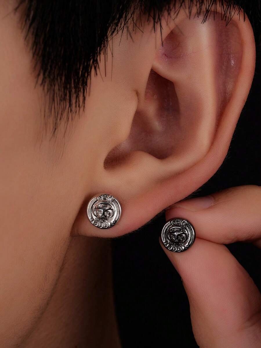 一对独特设计的时尚耳环，朋克标语耳钉，男女皆宜，简约朋克风格耳环，适合日常佩戴、旅行、派对等场合。 - 彩色 - 查看 1