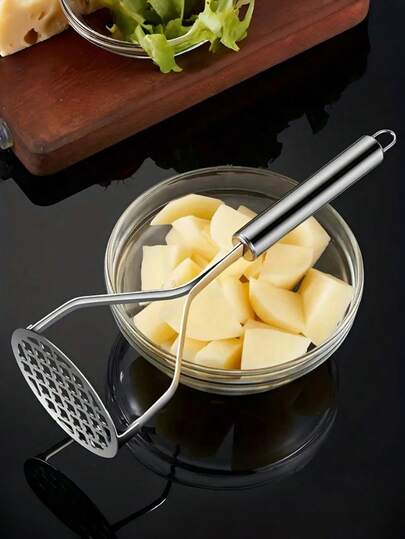 1 pieza Machacador de patatas manual de acero inoxidable, prensador de patatas de acero inoxidable duradero, machacador de verduras y frutas multifuncional para el hogar, la escuela, sin electricidad requerida, mango ergonómico antideslizante - Apto para machacar patatas, ajo, comida para bebés