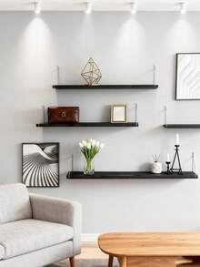 1pc (With Hook) Partition Wall Shelf, Floating Shelf, No Drill Wall Mounted Shelf, Suitable For Bedroom, Study, Living Room, Bathroom, Kitchen And Decorative Wall Rack, Also For Storage Organization - Black - View 9