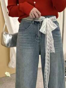 1PC Lace Ribbon Scarf Belt Fancy Long Lace Scarf Belts For Women Waist Belts For Jeans Floral Bow Waistband Tie Belt Women's Streetwear Accessories