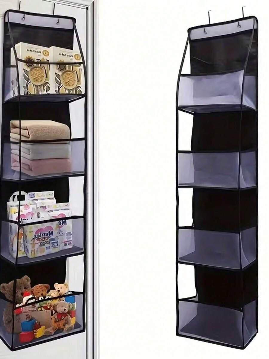 1pc Over-The-Door Snack & Cosmetic Organizer Rack, Large Capacity Mesh Storage Rack With Transparent Pockets, Suitable For Kitchen, Bathroom, Closet, Bedroom, Dorm, Diaper & Toy Storage - Black - View 1