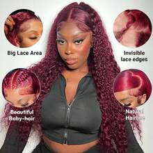360 99j Burgundy Lace Front Wigs Human Hair 250% Density Invisi Strap 360 Full Lace HD Transparent Lace Front Wig Glueless 13x4 99j Burgundy Colored Curly Lace Front Wigs Human Hair Pre Plucked With Baby Hair For Women - S99J - 查看 10