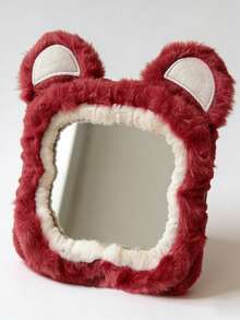 Stylish Plush Bear Ear Car Rearview Mirror Cover - Soft, Fluffy, And Fashionable Women's Car Interior Accessories, Home Mirror Protector, Mirror Decorative Cover. - 玫紅色 - 查看 8