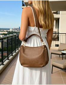 Women's Large Hobo Bag With Modern Finish And Ring Detail - 咖啡 - 查看 3