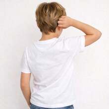 Set Of 2 Basic Children's T-Shirts, 100% Cotton, Boys' Sizes 0 To 16. Lightweight And Cool For Everyday Wear, School, Outings, And Parties. - 白色/淺藍色 - 查看 4