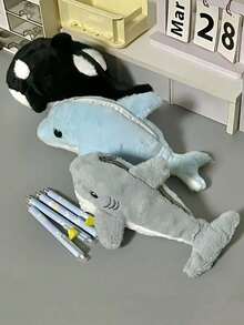 1个鲸鱼和海豚铅笔盒，海洋系列铅笔盒，大容量铅笔盒，加厚鲨鱼铅笔盒，趣味动物文具收纳袋，铅笔盒/铅笔架。 - 彩色 - 查看 1