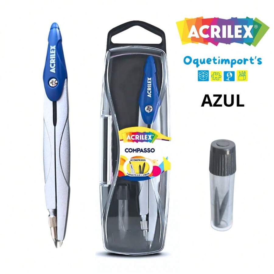 Compasso Escolar Com Estojo Grafite 2.0 + Refil - Acrilex - Azul - Visão 1