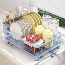 Dish Drying Rack - Space-Saving Dish RackDish Racks For Kitchen Counter With Drainboard Rustproof Dish Drainer With A Removable 4-Compartment Utensil Holder Gray - Heather Blue - View 7