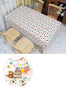 1 pieza Mantel desechable rectangular, mantel impreso a prueba de agua y aceite de PEVA para fiestas/cumpleaños - Patrón de color aleatorio - Ver 9
