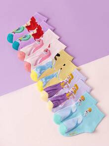 Disney 10/5 双装公主可爱女童袜，艾莎、美人鱼公主图案，中筒袜，韩版卡通，男童冬季透气婴儿/学生短袜 - 彩色 - 查看 3