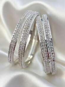 4pcs Gorgeous Style Rhinestone Bracelet,Sparkling Double Layered Bangle,Bridal Jewelry Suitable For Women's Party,Wedding,Daily Wear,Jewelry Accessories Gifts - 62mm - View 9