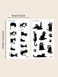 STARTTOOS 2张黑色猫爪印临时纹身贴纸，适合生日派对、礼物、角色扮演，防水持久，可贴于手指、耳朵、肩膀、脖子、锁骨等部位，保持3-5天。 - 黑色 - 查看 6