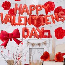 Ensemble de nœuds en forme de cœur et de lettres "Happy Valentine's Day", ballons en forme de cœur rouge et lettres rouges. Convient pour la Saint-Valentin, le Nouvel An, les anniversaires, la décoration de la maison, la décoration de demande en mariage pour la Saint-Valentin - Multicolore - Voir 7
