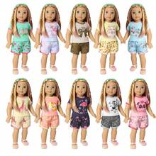 18" American Girl Doll Summer Short Sleeve Pajama Set, Bald Doll With Shorts Outfit - Multicolor - View 12