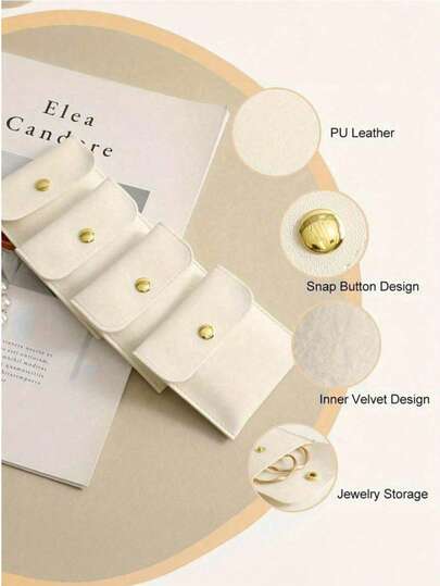 1pc White Faux Leather Jewelry Pouch With Buckle Closure, Premium Gift Bag Suitable For Earrings, Necklaces, Bracelets And Rings, Great For Storage And Packaging