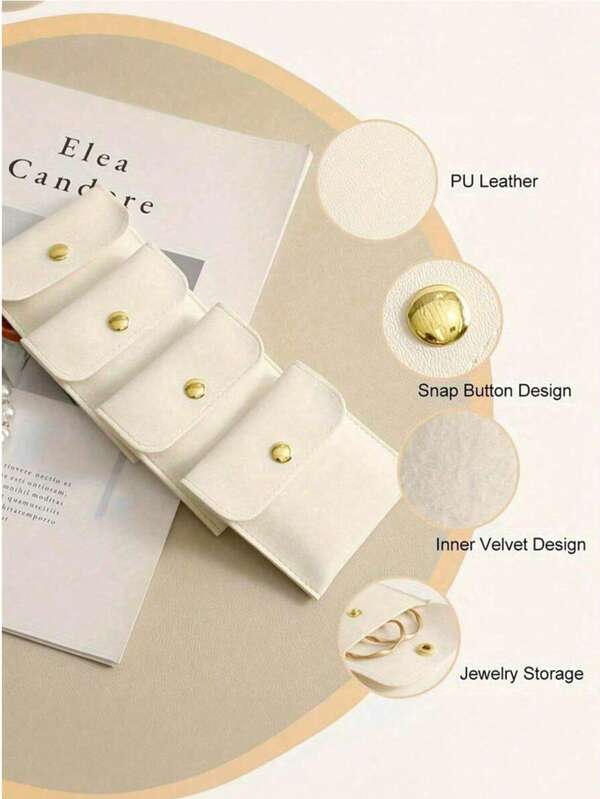 1个白色仿皮首饰袋，带搭扣，高档礼品袋，适用于耳环、项链、手链和戒指，非常适合收纳和包装。