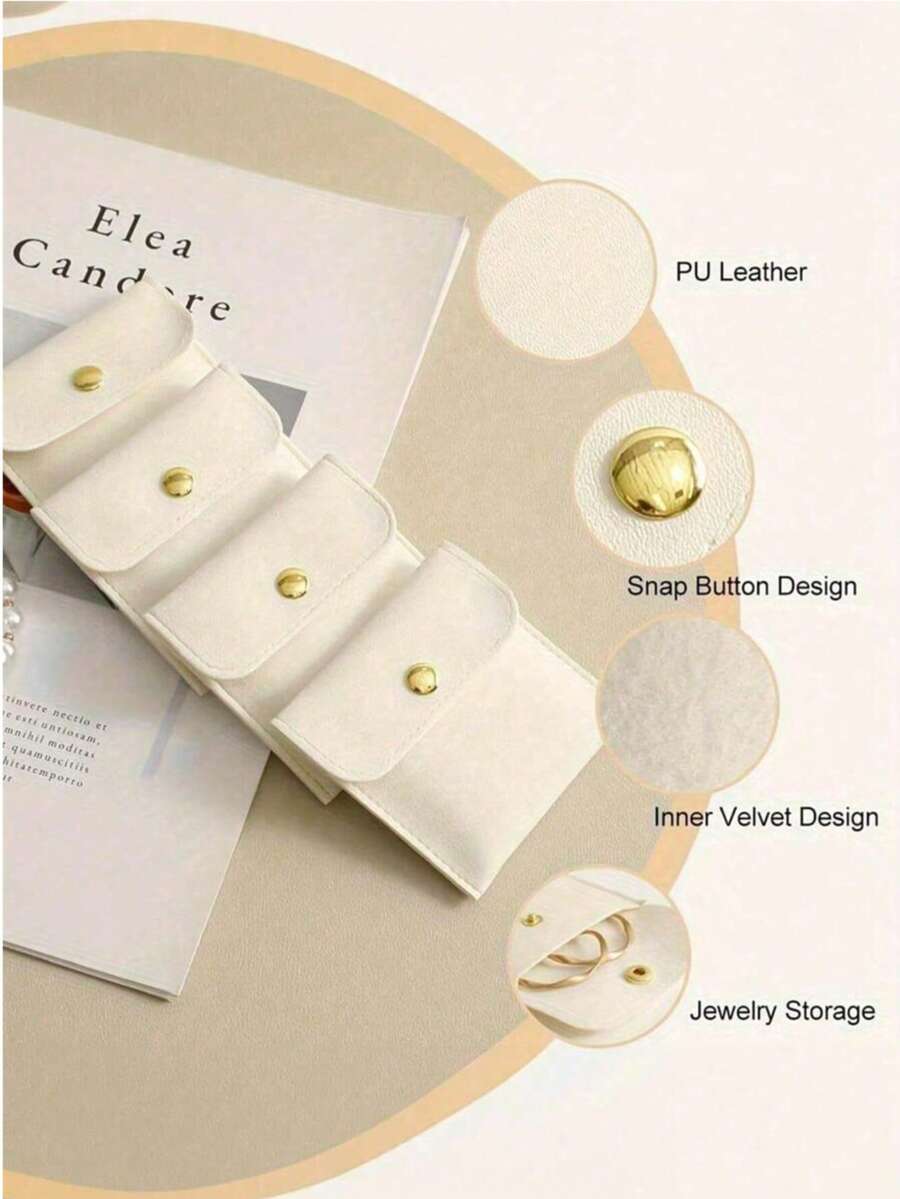 1个白色仿皮首饰袋，带搭扣，高档礼品袋，适用于耳环、项链、手链和戒指，非常适合收纳和包装。 - 彩色 - 查看 1