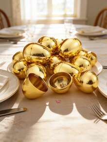 8pcs Shiny Gold Refillable Plastic Easter Eggs, Suitable For Easter Egg Hunt Parties, Gift Boxes, Classroom Rewards, Stuffing Gifts - Multicolor - View 2