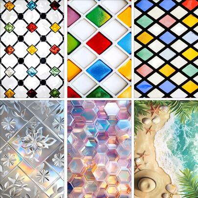  1pc Geometric Crystal & Ocean Window Decal, Part Of Spring Color Decor Series, Available In Clear Glass And Frosted Glass (19.68*35.43 Inches)