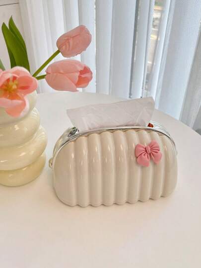 1 pieza Caja de pañuelos creativa, diseño con forma de concha, con resorte incorporado para una dispensación fácil, estilo minimalista, caja de pañuelos con forma de concha, ornamento decorativo de escritorio, adecuado para restaurantes, cocinas, salas de estar, tocadores, escritorios, decoración del hogar y decoración de habitaciones.