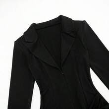 Stylish Deep V Neck Pencil Hem Bodycon Mini Dress For Women Long Sleeve Knitted Button Front Elegent Black Dress Women - Black - View 8