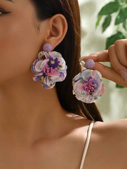 1 par handgjorda bohemiska vintage färgglada tygblommorörhängen, unik design mode semesterstil eleganta gör-det-själv-örhängen, speciell present till mamma, älskare, vän, lämplig för kvinnor dagligen, fest, musikfestival, semester