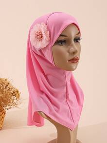 1pc Children/Girls Floral Fabric Hijab, Middle Eastern Muslim Arabic Cute Elegant Breathable Adjustable, Suitable For All Seasons Gift - Multicolor - View 5
