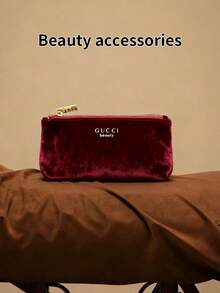 Gucci 女士奢华缎面手拿包，时尚晚宴手提包，配有可拆卸链条，容量充足，可装化妆品和必需品，是情人节、婚礼、舞会和晚间活动的理想之选。 - 酒紅色 - 查看 7