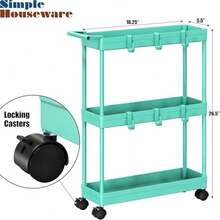 SimpleHouseware - Carrito de Cocina para Almacenamiento de 3 Niveles Delgados/súper Estrechos con asa 26.5 Pulgadas de Altura/5.5 Pulgadas de Ancho para Lugares Estrechos Color Gris - Turquesa - Ver 4