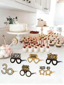 6个黑色金色30岁生日派对纸质眼镜，复古30岁生日派对拍照道具，30岁生日派对用品，生日快乐派对眼镜，1996年生日庆祝活动，派对配件，黑色金色30岁生日派对装饰，生日礼物，派对小礼品 - 30th - 查看 8