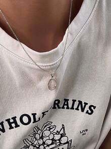 1件S925纯银椭圆形吊坠项链，优雅百搭的女士锁骨链，礼品之选 - 橢圓 - 查看 9