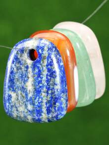 1pc 23mmx30mm Natural Stone Padlock Pendant For Jewellery Making-Trapezoidal Rose Quartz&Green Aventurine&Carnelian&Lapis Lazuli Pendant Suitable For DIY Necklaces, Bracelets And Other Jewellery.Essential For Handicraft Enthusiasts - Multicolor - View 3