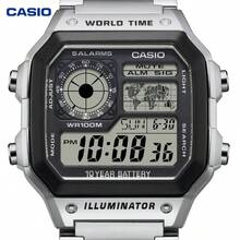 Casio 卡西欧 AE1200WHD-1A 男士电子表及表带套装，复古方形世界时间表盘，不锈钢表带，多功能防水腕表，适合日常佩戴及送礼 - 均碼 - 查看 6