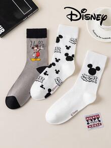 Disney 3双装正品迪士尼男士袜子，绣有可爱的米奇一家卡通人物图案，中筒袜，趣味十足，适合各种场合，高品质礼品袜 - 彩色 - 查看 5