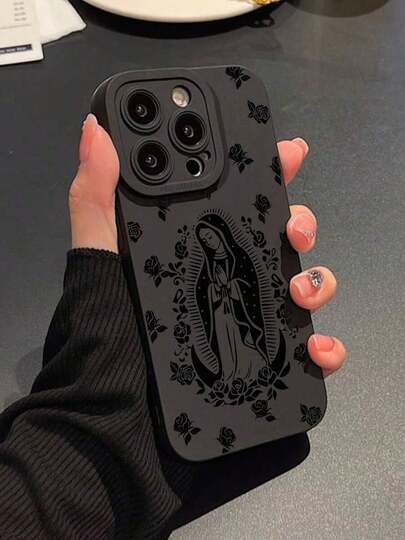 Virgin Maria & Flowers Pattern Silicone Mobile Phone Full-Body Shockproof Anti-Fall TPU Soft Rubber Compatible With 17/17 Pro16/11/12/13/14/15/15pro/15 Plus/15 Promax/7plus/8plus/X/Xs/Xr/11pro/12pro/13pro/14pro/12mini/13mini/11promax/12promax/13promax/14promax/14plus/6/6s/6plus//8/16Pro/16plus/16promax/Se&Compatible With /A54/A14/A12/A13/A15/A32/A33/A24/A52S/S20/S21/S22/S23/S24/S23Plus/S24ultra Waterproof Scratch Resistant Festive Surprise |   Cute & Protective Her
