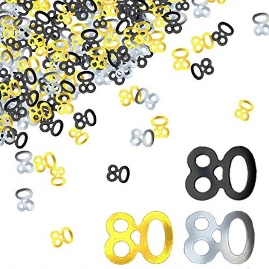 BEADNOVA 80th Birthday Confetti Eighty Years Old 80 Anniversary Number Confetti For Birthday Party Decor Wedding Table Decoration 1oz Gold Silver Black Mix - Vàng bạc - Xem 1