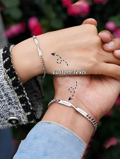 1 pieza Pulsera de pareja con letra personalizada | Pulsera de eslabón cubano con corazón de pareja simple personalizada | Conjunto de pulseras de metal personalizables | Pulsera de aniversario para parejas | Conjunto de pulseras de pareja con encanto simple | Brazalete elegante minimalista | Regalo de joyería personalizada para parejas | Regalo conmemorativo de foto de Año Nuevo personalizado | Joyería personalizada hecha a mano | Regalo personalizado de San Valentín | Regalo personalizado y personalizado