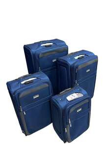 Fabric Travel Suitcase On Wheels - Navy Blue - View 3