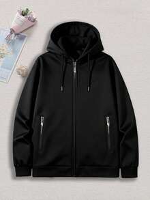 女士印花连帽拉链卫衣外套 | 休闲服饰，适合运动、户外活动、节日庆典和休闲场合，四季皆宜 - 黑色 - 查看 3